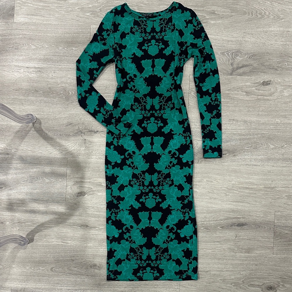 Topshop Teal and Black Long Sleeve Dress